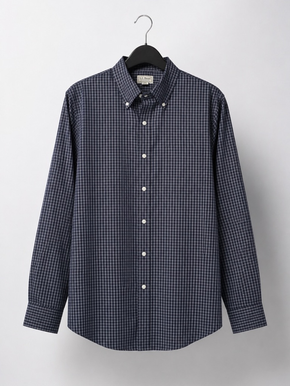 L.L. Bean Men's Dark Blue‎ Windowpane Button-Down Shirt